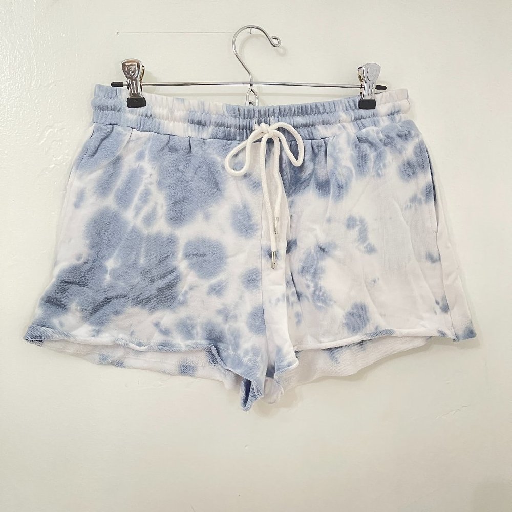 ROW A FRENCH TERRY BLUE TIE DIE ELASTIC BAND COTTON LOUNGE SHORTS SIZE LARGE